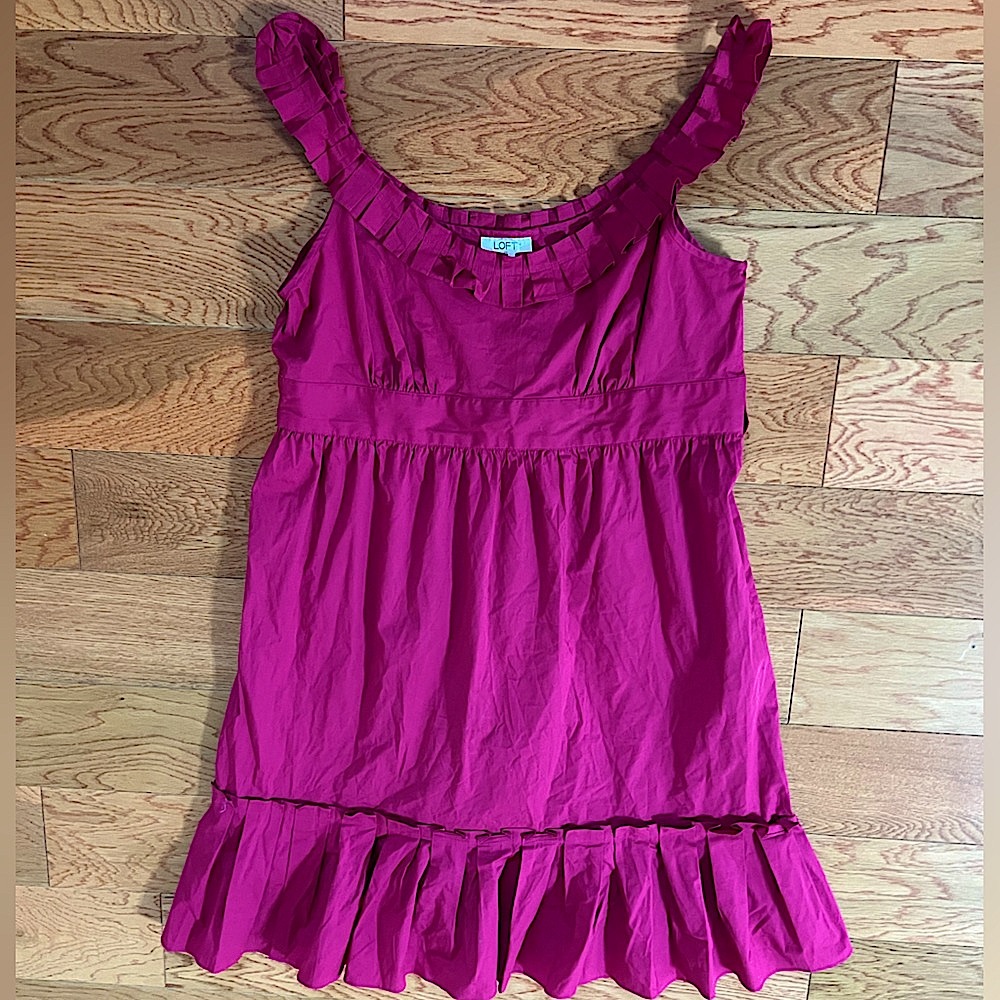 LOFT bright fuchsia ruffle trim sleeveless dress nwt size 14